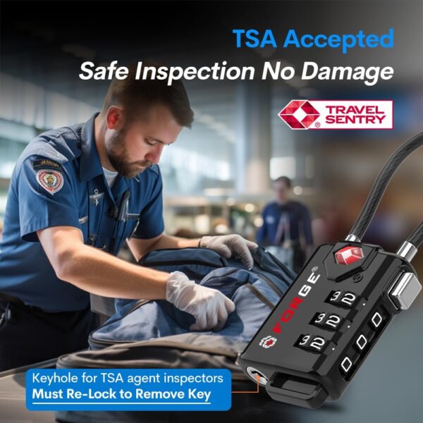 TSA Approved Cable Luggage Locks, Re-settable Combination with Alloy Body - Image 2