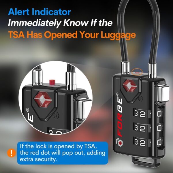 TSA Approved Cable Luggage Locks, Re-settable Combination with Alloy Body - Image 3