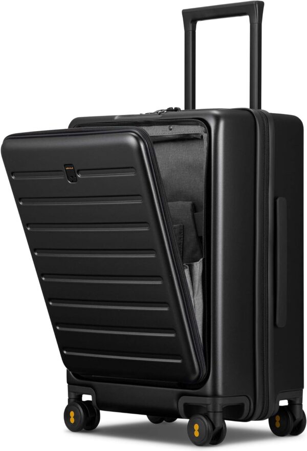 LEVEL8 Carry On Luggage with Compartment, 20 Inch Lightweight Hard Shell Rolling Suitcase with Wheels Airline Approved, Checked Luggage with Front Pocket, Double Tsa Locks - Black