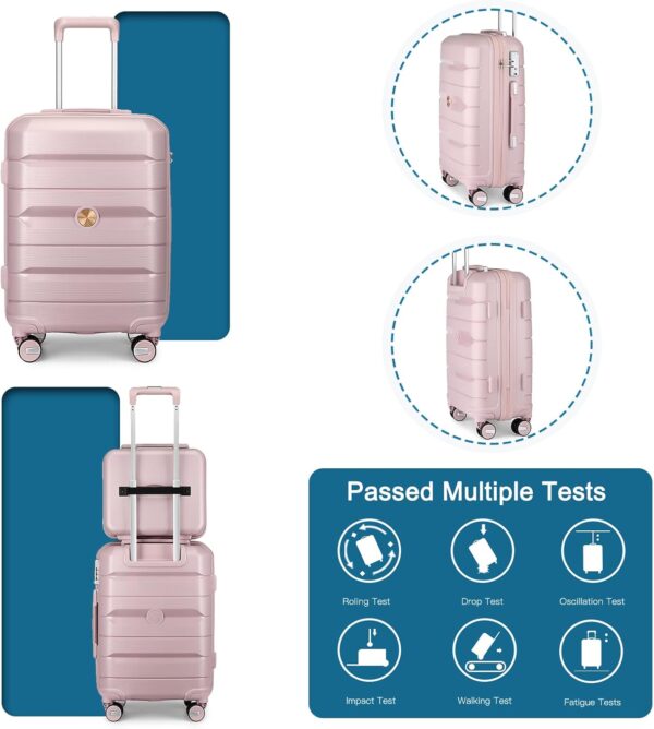 Somago 20" Carry On Luggage and 14" Mini Cosmetic Cases Travel Set Lightweight Polypropylene Suitcase with TSA Lock YKK Zipper Hardside Luggage with Spinner Wheels (2 Piece Set, Nude Pink) - Image 6