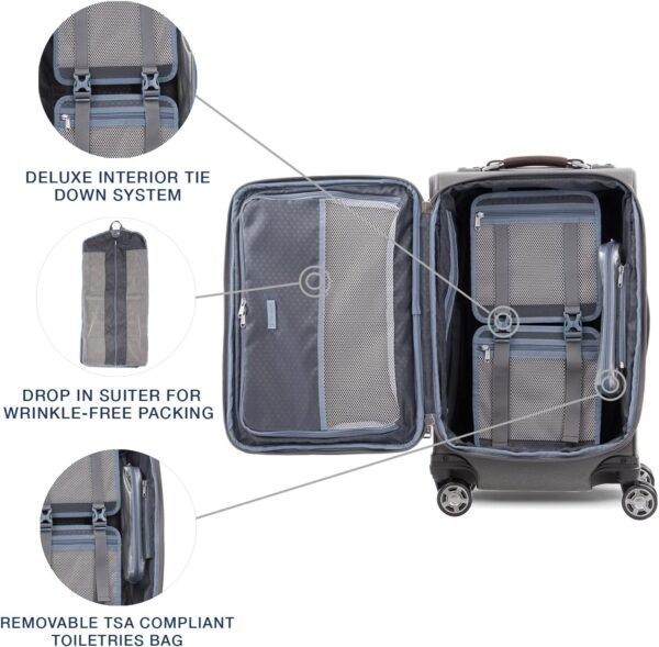 Travelpro Platinum Elite Softside Expandable Carry on Luggage, 8 Wheel Spinner Suitcase, USB Port, Suiter, Men and Women, Vintage Grey, Carry On 21-Inch - Image 5