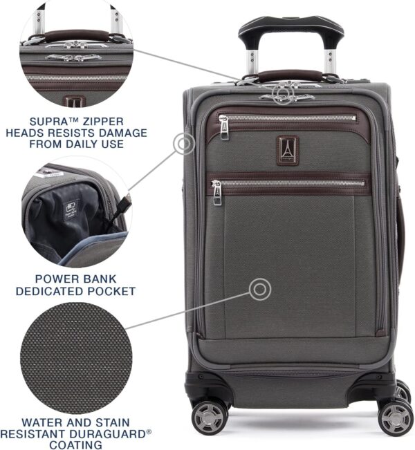 Travelpro Platinum Elite Softside Expandable Carry on Luggage, 8 Wheel Spinner Suitcase, USB Port, Suiter, Men and Women, Vintage Grey, Carry On 21-Inch - Image 3