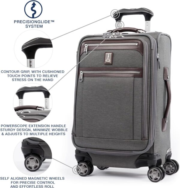 Travelpro Platinum Elite Softside Expandable Carry on Luggage, 8 Wheel Spinner Suitcase, USB Port, Suiter, Men and Women, Vintage Grey, Carry On 21-Inch - Image 2