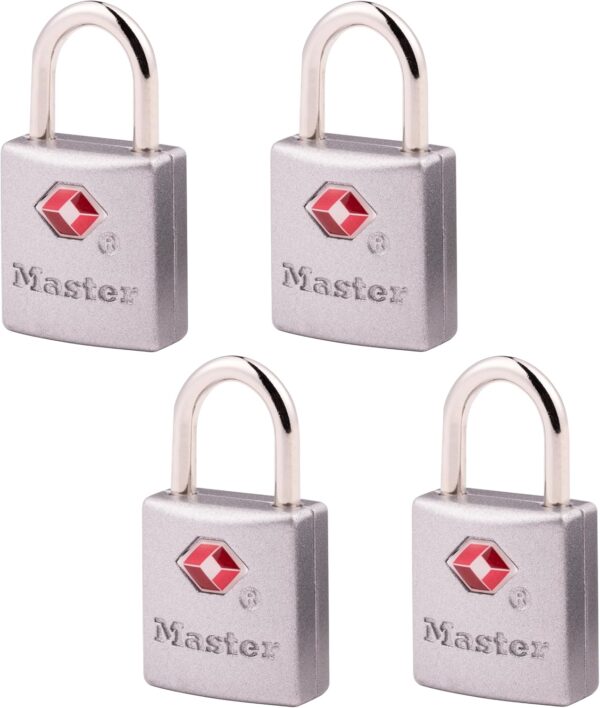 Master Lock TSA-Accepted Luggage Lock, 7/8 in. Wide, 4683Q (Pack of 4) Keyed Padlock, 4 Pack, Brass