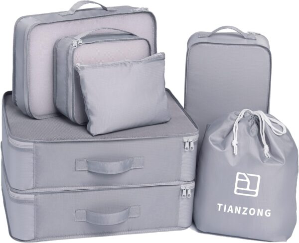 TianZong 7-piece Set Packing Cubes, Travel Bags for Luggage, Packing Organizers with Shoe Bag (Grey)