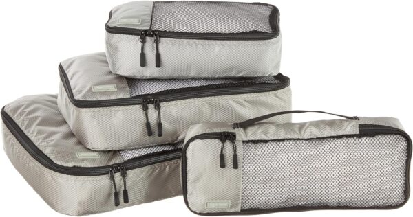 Amazon Basics 4 Piece Packing Cubes for Travel, Travel Organizer Zipper Cubes Set, Small, Medium, Large, and Slim, Gray